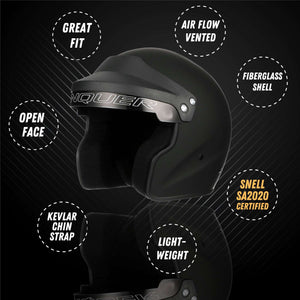 Conquer Snell SA2020 Approved Open Face Auto Racing Helmet